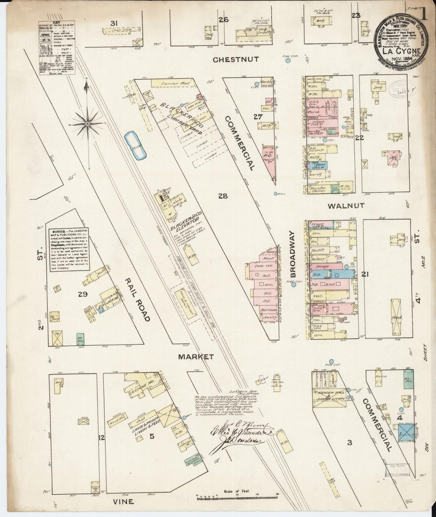 Sanborn Fire Insurance Map from La Cynge, Linn County, Kansas (1884), Sheet #0001 - Complete Map Set gallery image, historic Sanborn map, vintage wall art, Kansas Kansas
