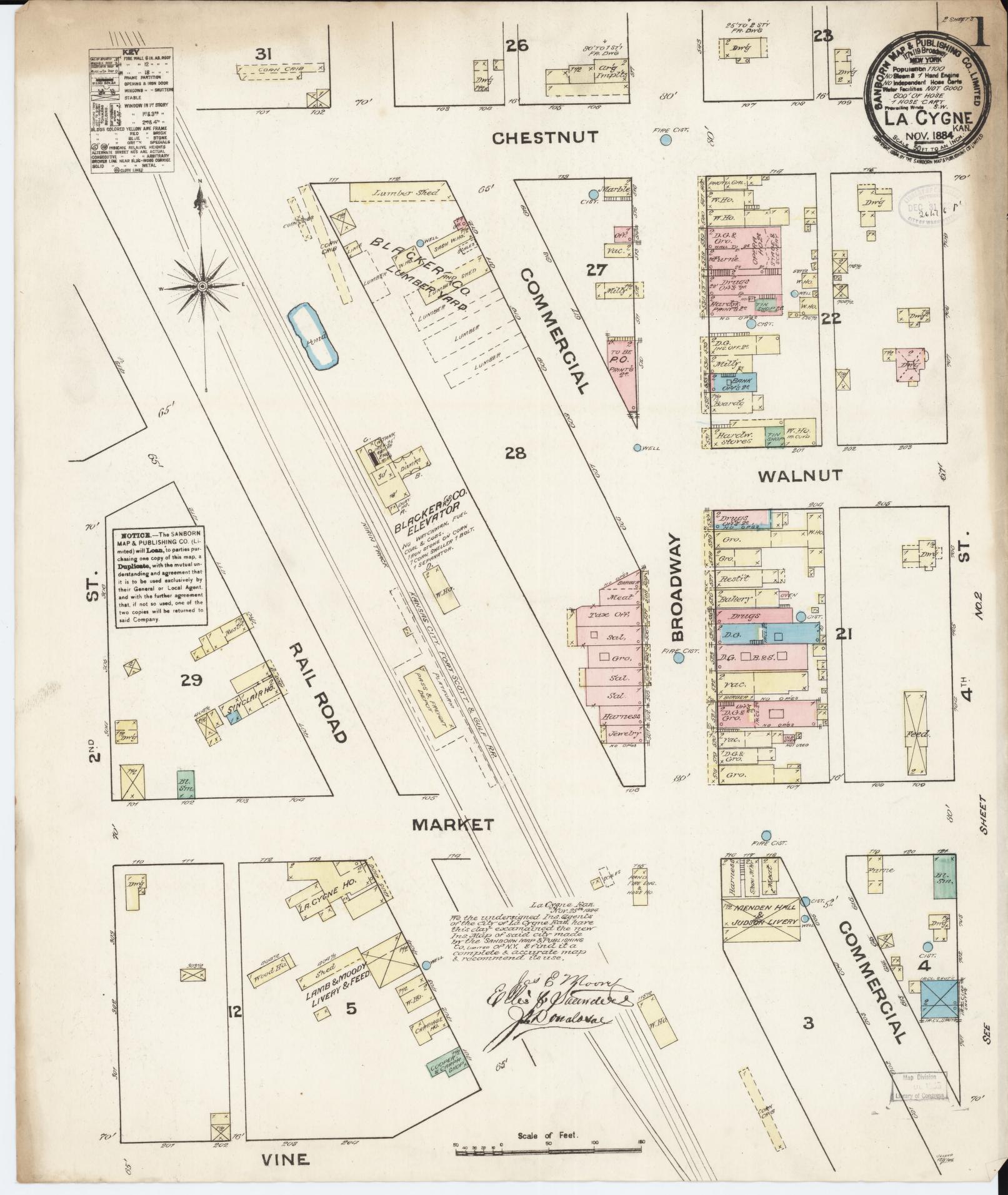 Sanborn Fire Insurance Map from La Cynge, Linn County, Kansas (1884), Sheet #0001 - Complete Map Set gallery image, historic Sanborn map, vintage wall art, Kansas Kansas