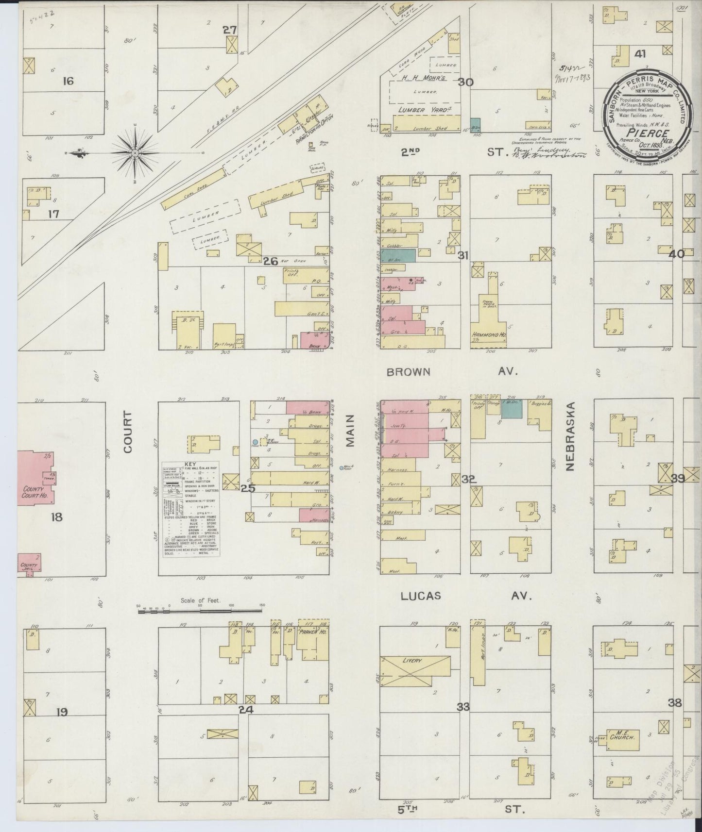 Sanborn Fire Insurance Map from Pierce, Pierce County, Nebraska (1893), Sheet #0001 - Historic Sanborn Fire Insurance Map Print, vintage old map wall art, antique decor, genealogy gift, Nebraska Nebraska map