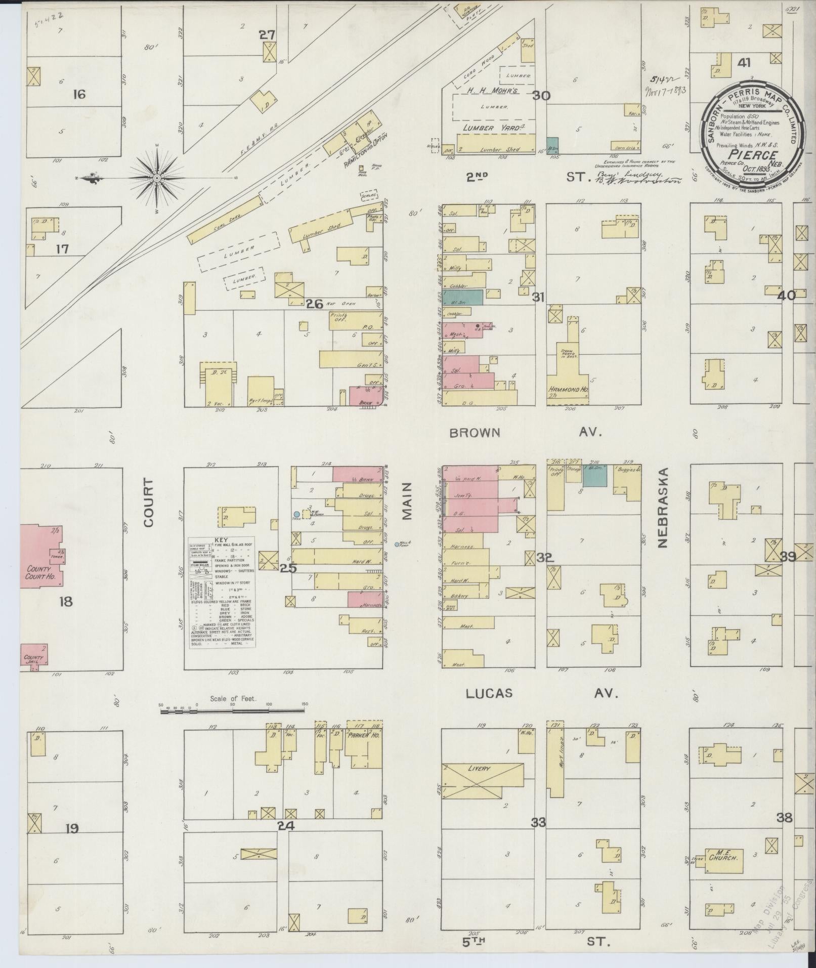 Sanborn Fire Insurance Map from Pierce, Pierce County, Nebraska (1893), Sheet #0001 - Historic Sanborn Fire Insurance Map Print, vintage old map wall art, antique decor, genealogy gift, Nebraska Nebraska map