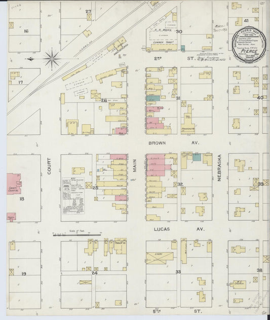 Sanborn Fire Insurance Map from Pierce, Pierce County, Nebraska (1893), Sheet #0001 - Historic Sanborn Fire Insurance Map Print, vintage old map wall art, antique decor, genealogy gift, Nebraska Nebraska map