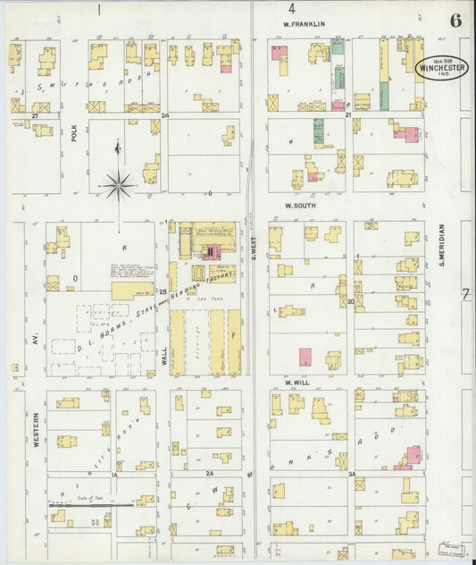 Sanborn Fire Insurance Map from Winchester, Randolph County, Indiana (1899), Sheet #0006 - Historic Sanborn Fire Insurance Map Print, vintage old map wall art, antique decor, genealogy gift, Indiana Indiana map