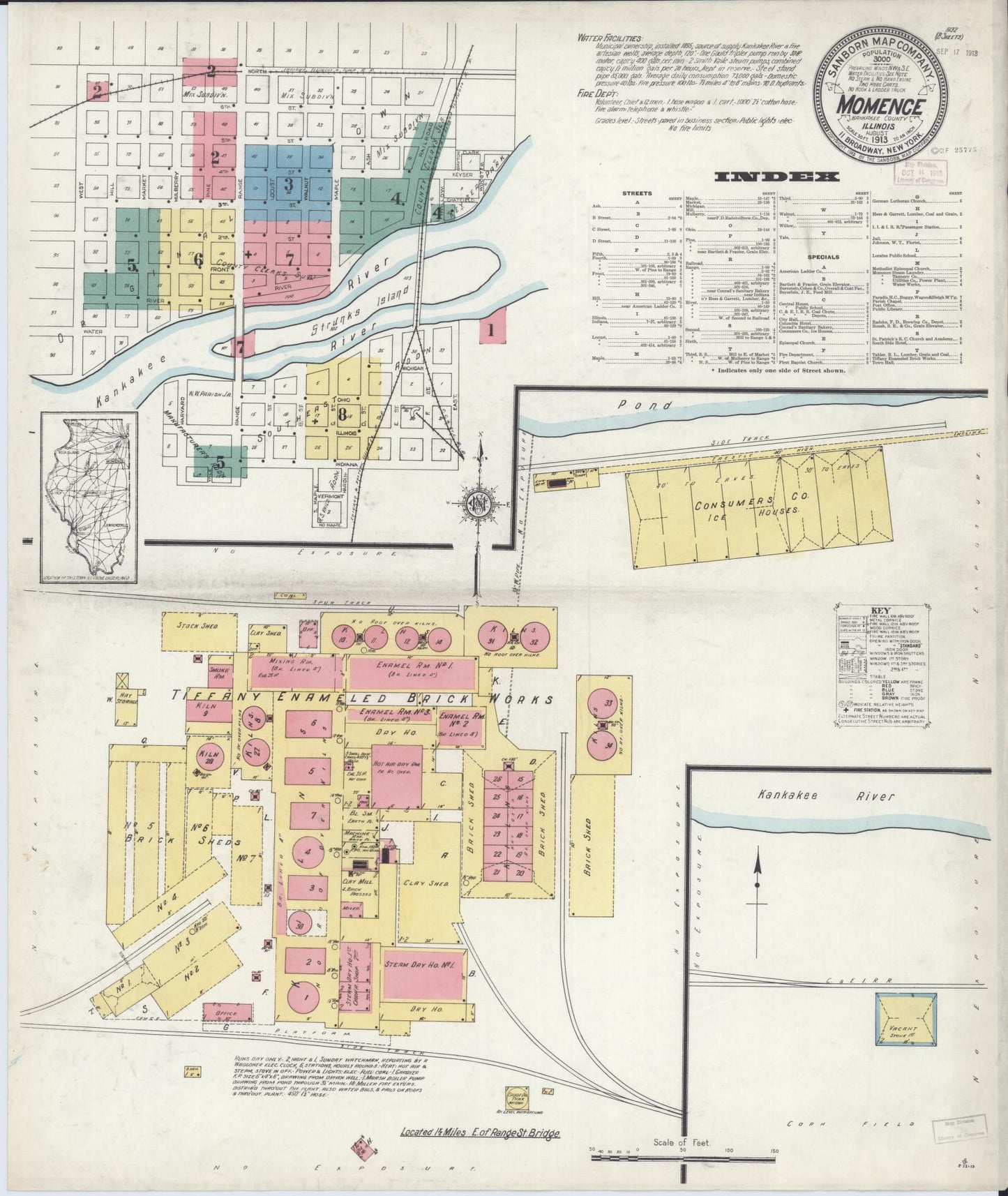 Sanborn Fire Insurance Map from Momence, Kankakee County, Illinois (1913), Sheet #0001 - Complete Map Set gallery image, historic Sanborn map, vintage wall art, Illinois Illinois