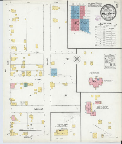 Sanborn Fire Insurance Map from West Union, Adams County, Ohio (1904), Sheet #0001 - Complete Map Set gallery image, historic Sanborn map, vintage wall art, Ohio Ohio