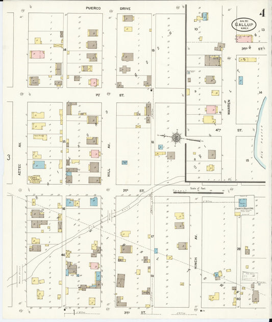 Sanborn Fire Insurance Map from Gallup, Mckinley County, New Mexico (1911), Sheet #0004 - Historic Sanborn Fire Insurance Map Print, vintage old map wall art, antique decor, genealogy gift, New Mexico New Mexico map