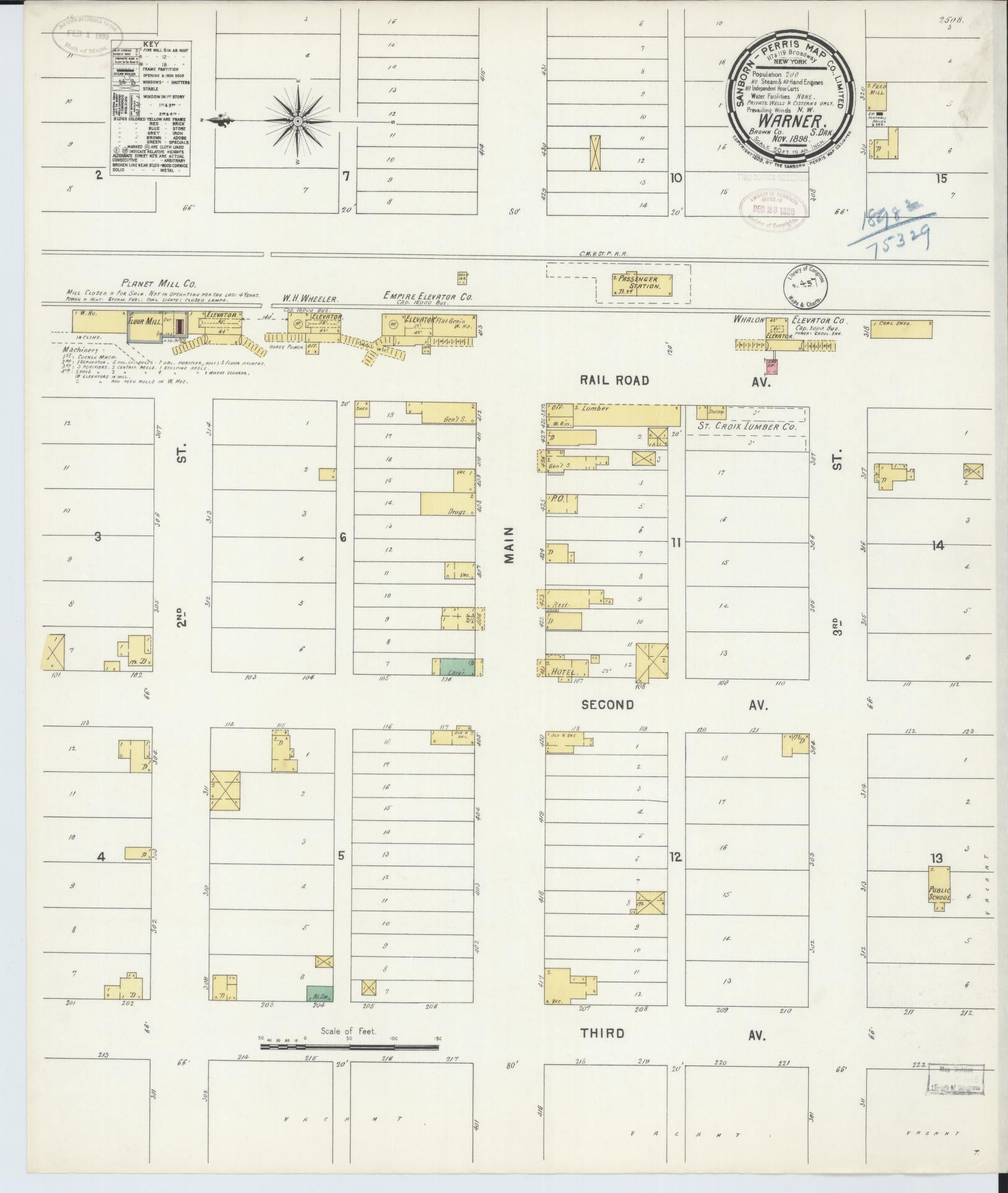 Sanborn Fire Insurance Map from Warner, Brown County, South Dakota (1898), Sheet #0001 - Historic Sanborn Fire Insurance Map Print, vintage old map wall art, antique decor, genealogy gift, South Dakota South Dakota map