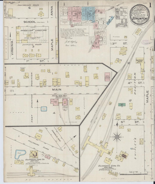 Sanborn Fire Insurance Map from Staunton, Macoupin County, Illinois (1886), Sheet #0001 - Complete Map Set gallery image, historic Sanborn map, vintage wall art, Illinois Illinois