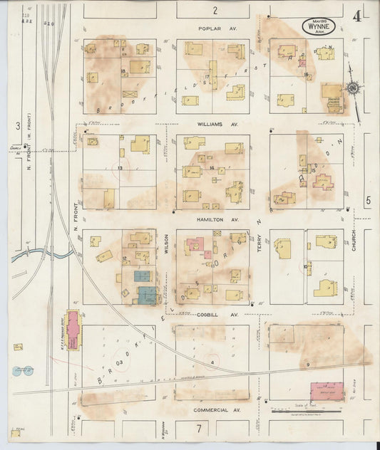Sanborn Fire Insurance Map from Wynne, Cross County, Arkansas (1945), Sheet #0004 - Historic Sanborn Fire Insurance Map Print, vintage old map wall art, antique decor, genealogy gift, Arkansas Arkansas map