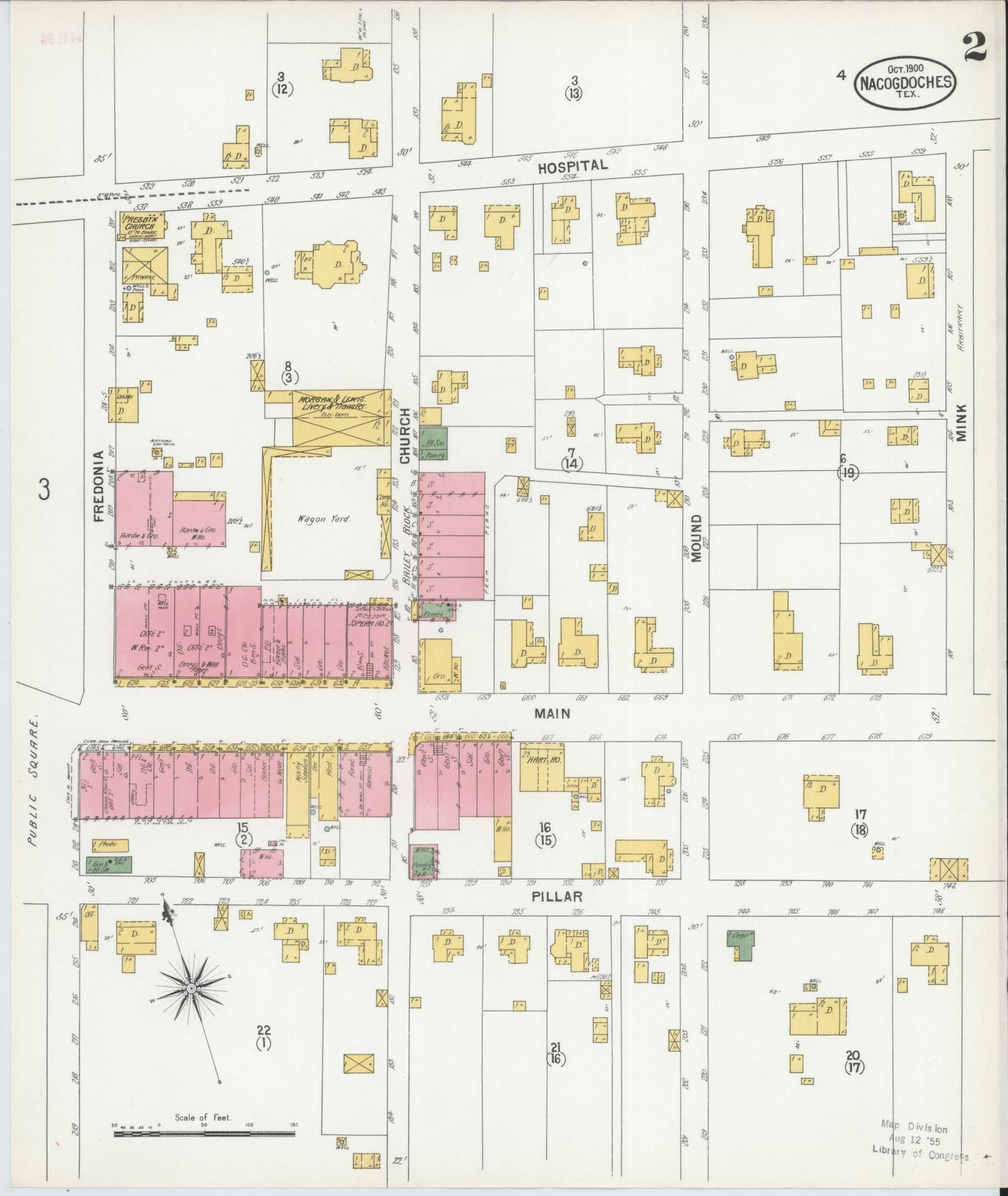 Sanborn Fire Insurance Map from Nacogdoches, Nacogdoches County, Texas (1900), Sheet #0002 - Historic Sanborn Fire Insurance Map Print, vintage old map wall art, antique decor, genealogy gift, Texas Texas map
