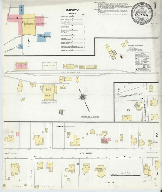 Sanborn Fire Insurance Map from Clayton, Barbour County, Alabama (1910), Sheet #0001 - Complete Map Set gallery image, historic Sanborn map, vintage wall art, Alabama Alabama