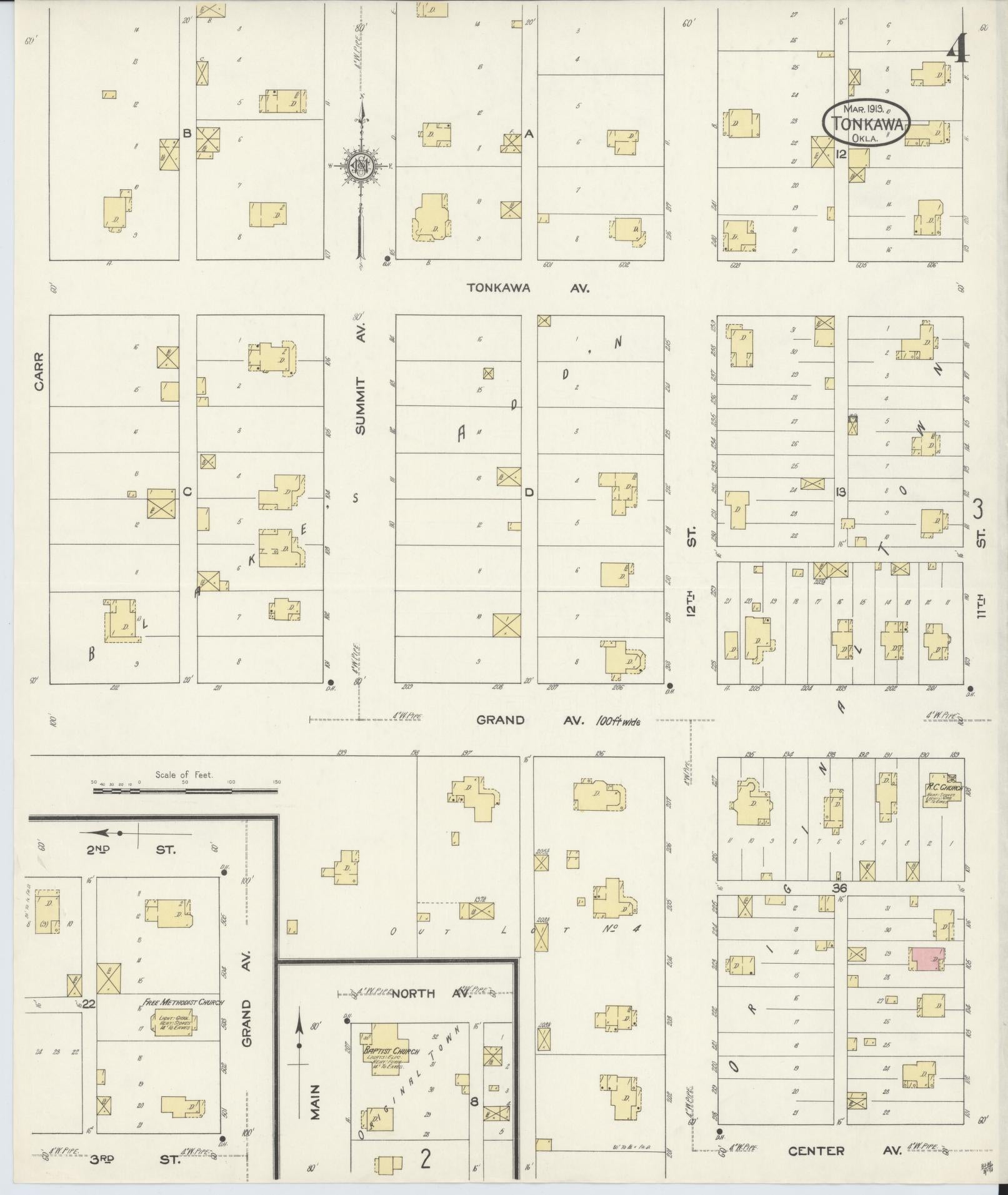 Sanborn Fire Insurance Map from Tonkawa, Kay County, Oklahoma (1913), Sheet #0004 - Complete Map Set gallery image, historic Sanborn map, vintage wall art, Oklahoma Oklahoma