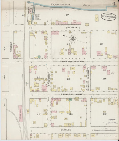 Sanborn Fire Insurance Map from Fredericksburg, Independent Cities, Virginia (1886), Sheet #0004 - Complete Map Set gallery image, historic Sanborn map, vintage wall art, Virginia Virginia