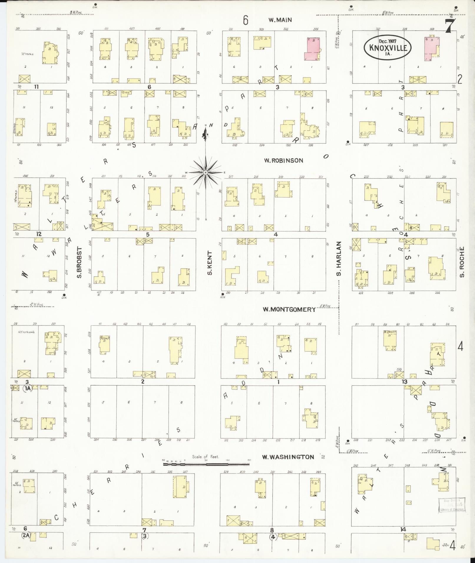 Sanborn Fire Insurance Map from Knoxville, Marion County, Iowa (1907), Sheet #0007 - Historic Sanborn Fire Insurance Map Print, vintage old map wall art
