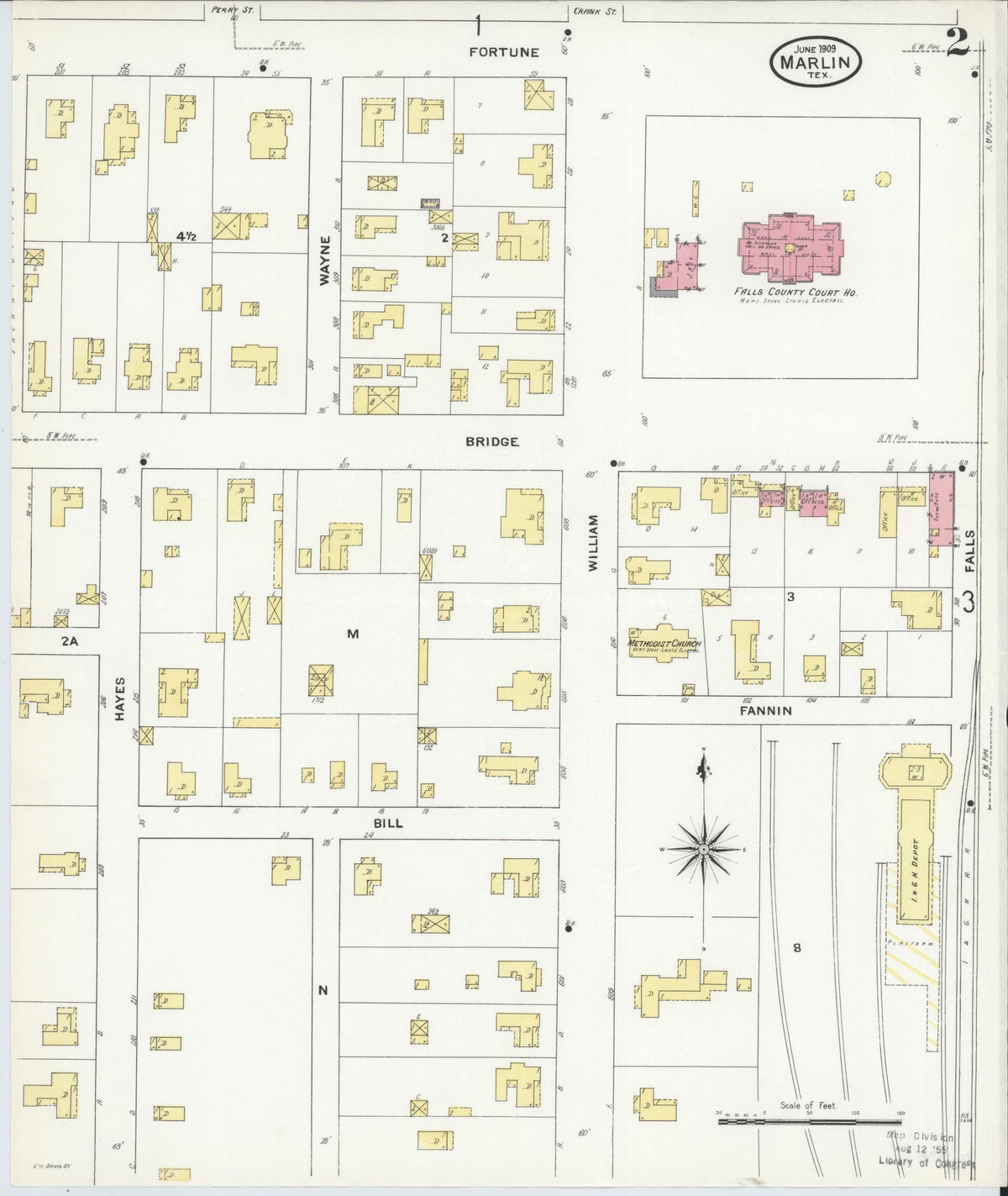 Sanborn Fire Insurance Map from Marlin, Falls County, Texas (1909), Sheet #0002 - Complete Map Set gallery image, historic Sanborn map, vintage wall art, Texas Texas