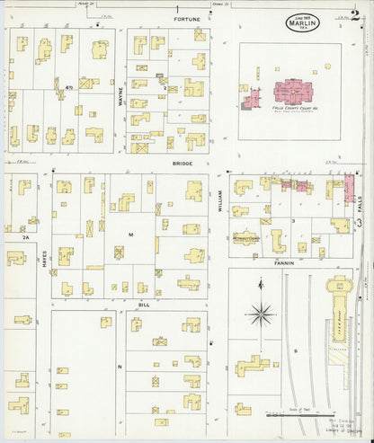 Sanborn Fire Insurance Map from Marlin, Falls County, Texas (1909), Sheet #0002 - Complete Map Set gallery image, historic Sanborn map, vintage wall art, Texas Texas