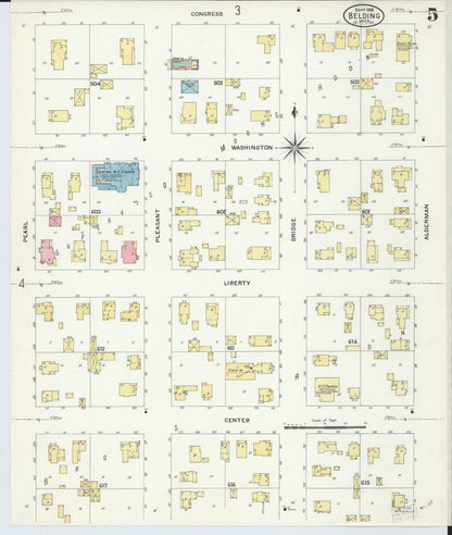 Sanborn Fire Insurance Map from Belding, Ionia County, Michigan (1908), Sheet #0005 - Complete Map Set gallery image, historic Sanborn map, vintage wall art, Michigan Michigan