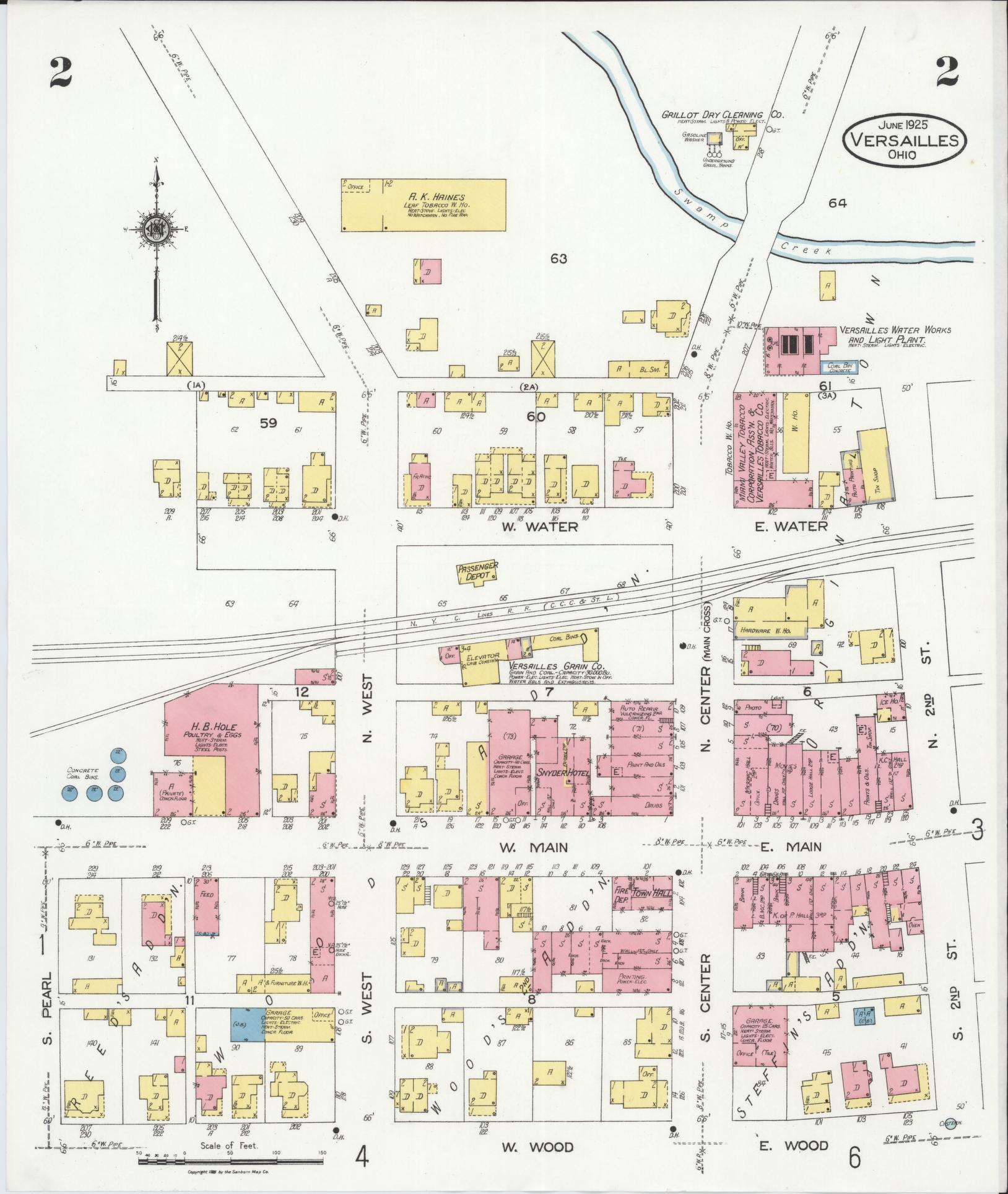 Sanborn Fire Insurance Map from Versailles, Darke County, Ohio (1925), Sheet #0002 - Complete Map Set gallery image, historic Sanborn map, vintage wall art, Ohio Ohio