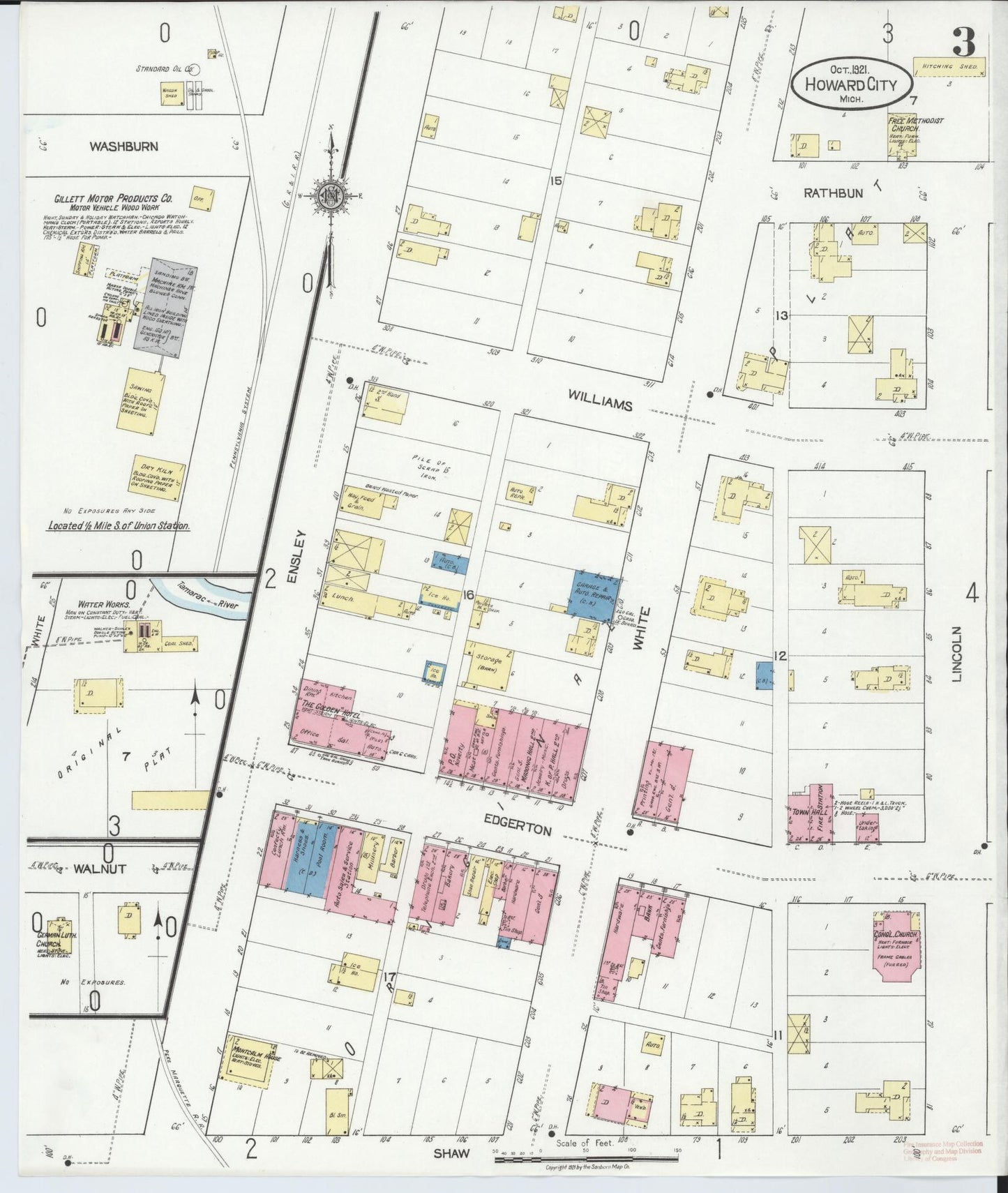 Sanborn Fire Insurance Map from Howard City, Montcalm County, Michigan (1921), Sheet #0003 - Complete Map Set gallery image, historic Sanborn map, vintage wall art, Michigan Michigan