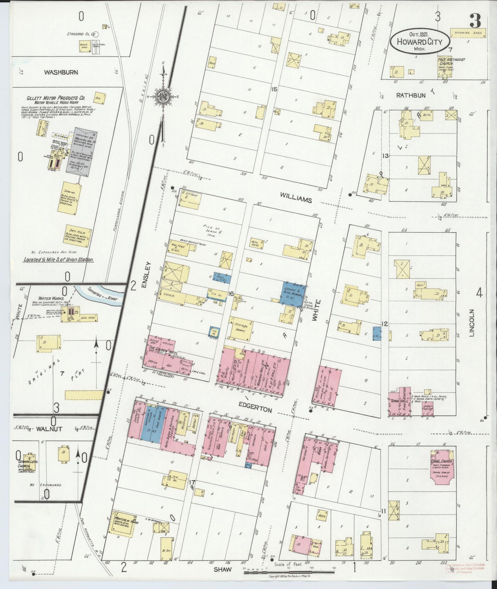Sanborn Fire Insurance Map from Howard City, Montcalm County, Michigan (1921), Sheet #0003 - Complete Map Set gallery image, historic Sanborn map, vintage wall art, Michigan Michigan
