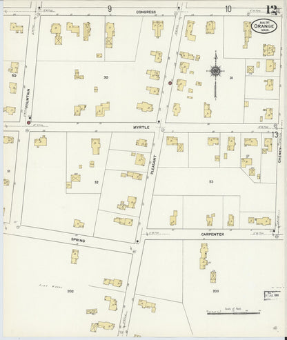 Sanborn Fire Insurance Map from Orange, Franklin County, Massachusetts (1911), Sheet #0012 - Historic Sanborn Fire Insurance Map Print, vintage old map wall art, antique decor, genealogy gift, Massachusetts Massachusetts map