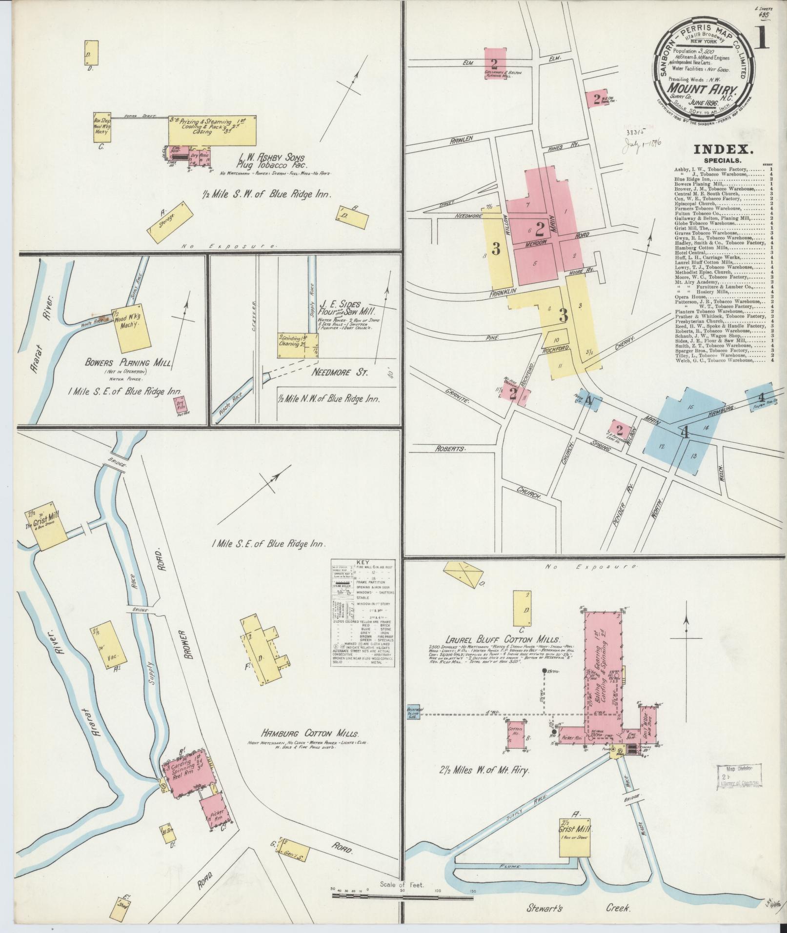 Sanborn Fire Insurance Map from Mount Airy, Surry County, North Carolina (1896), Sheet #0001 - Complete Map Set gallery image, historic Sanborn map, vintage wall art, North Carolina North Carolina