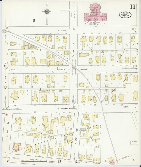 Sanborn Fire Insurance Map from Wausau, Marathon County, Wisconsin (1912), Sheet #0011 - Historic Sanborn Fire Insurance Map Print, vintage old map wall art, antique decor, genealogy gift, Wisconsin Wisconsin map
