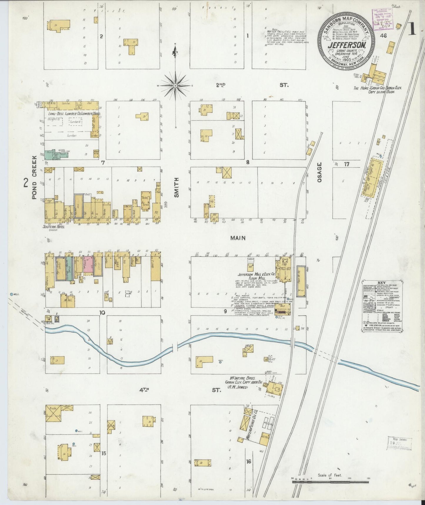 Sanborn Fire Insurance Map from Jefferson, Grant County, Oklahoma (1905), Sheet #0001 - Complete Map Set gallery image, historic Sanborn map, vintage wall art, Oklahoma Oklahoma