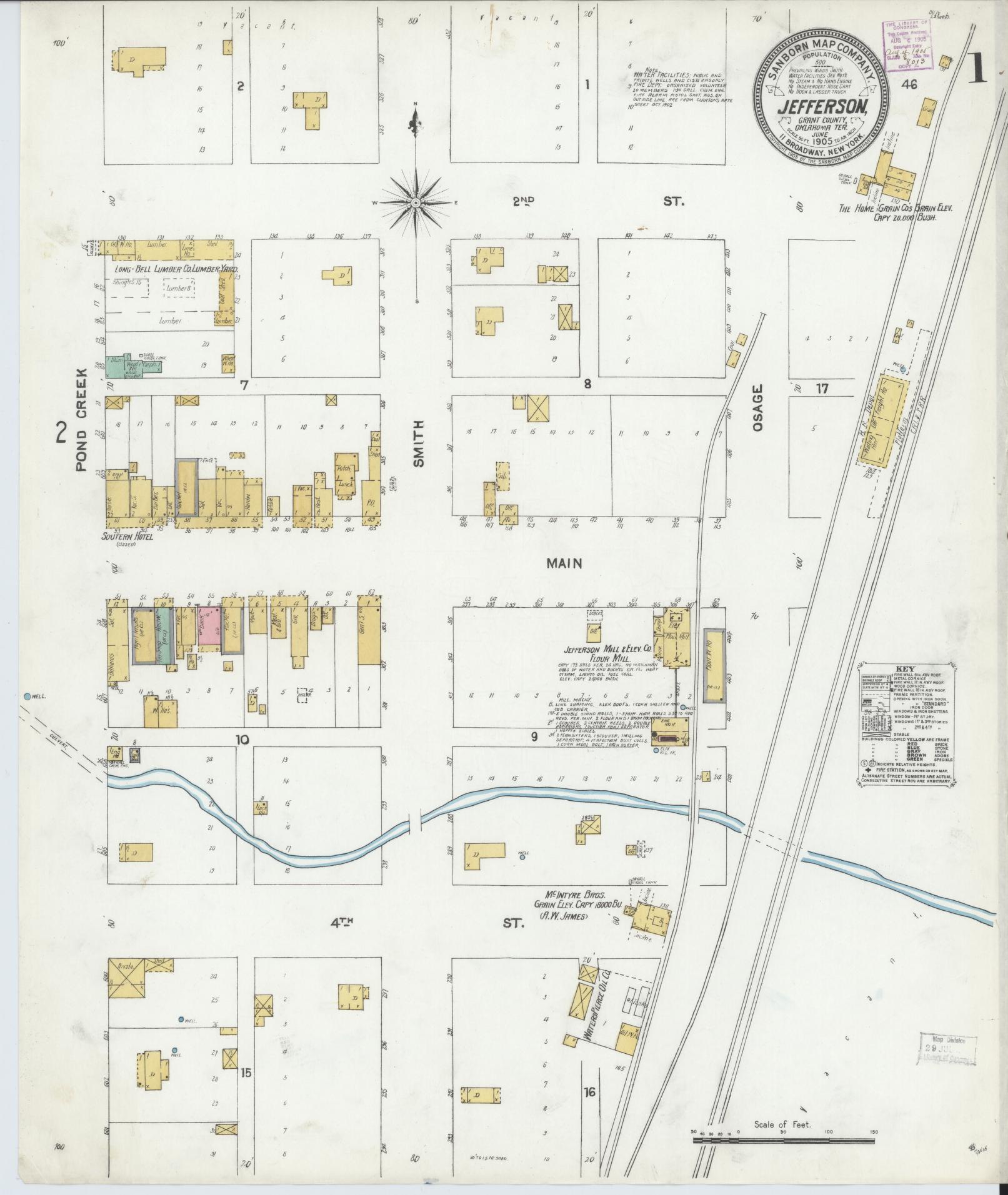 Sanborn Fire Insurance Map from Jefferson, Grant County, Oklahoma (1905), Sheet #0001 - Complete Map Set gallery image, historic Sanborn map, vintage wall art, Oklahoma Oklahoma