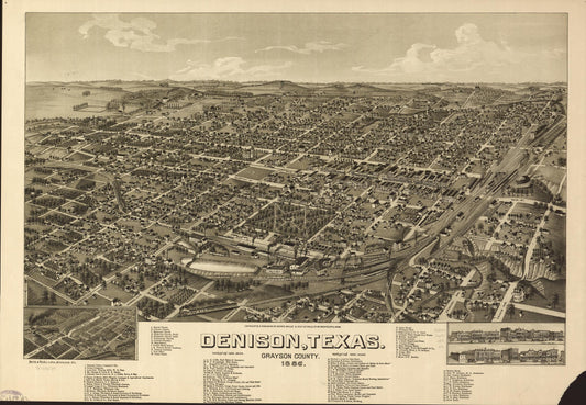 Denison, Texas, Grayson County 1886. (1886) – Historic Bird’s-Eye View Panorama Print