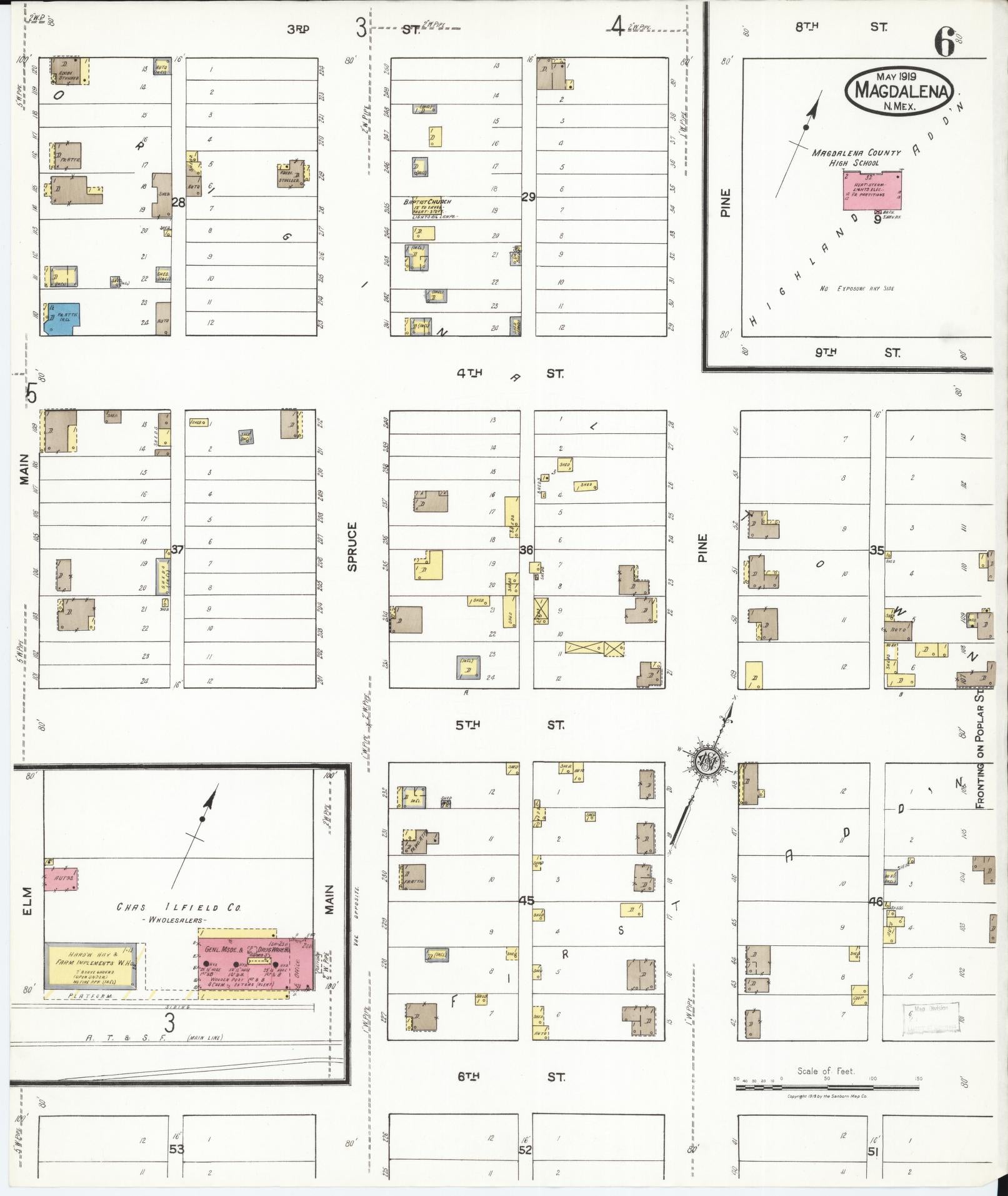 Sanborn Fire Insurance Map from Magdalena, Socorro County, New Mexico (1919), Sheet #0006 - Historic Sanborn Fire Insurance Map Print, vintage old map wall art, antique decor, genealogy gift, New Mexico New Mexico map