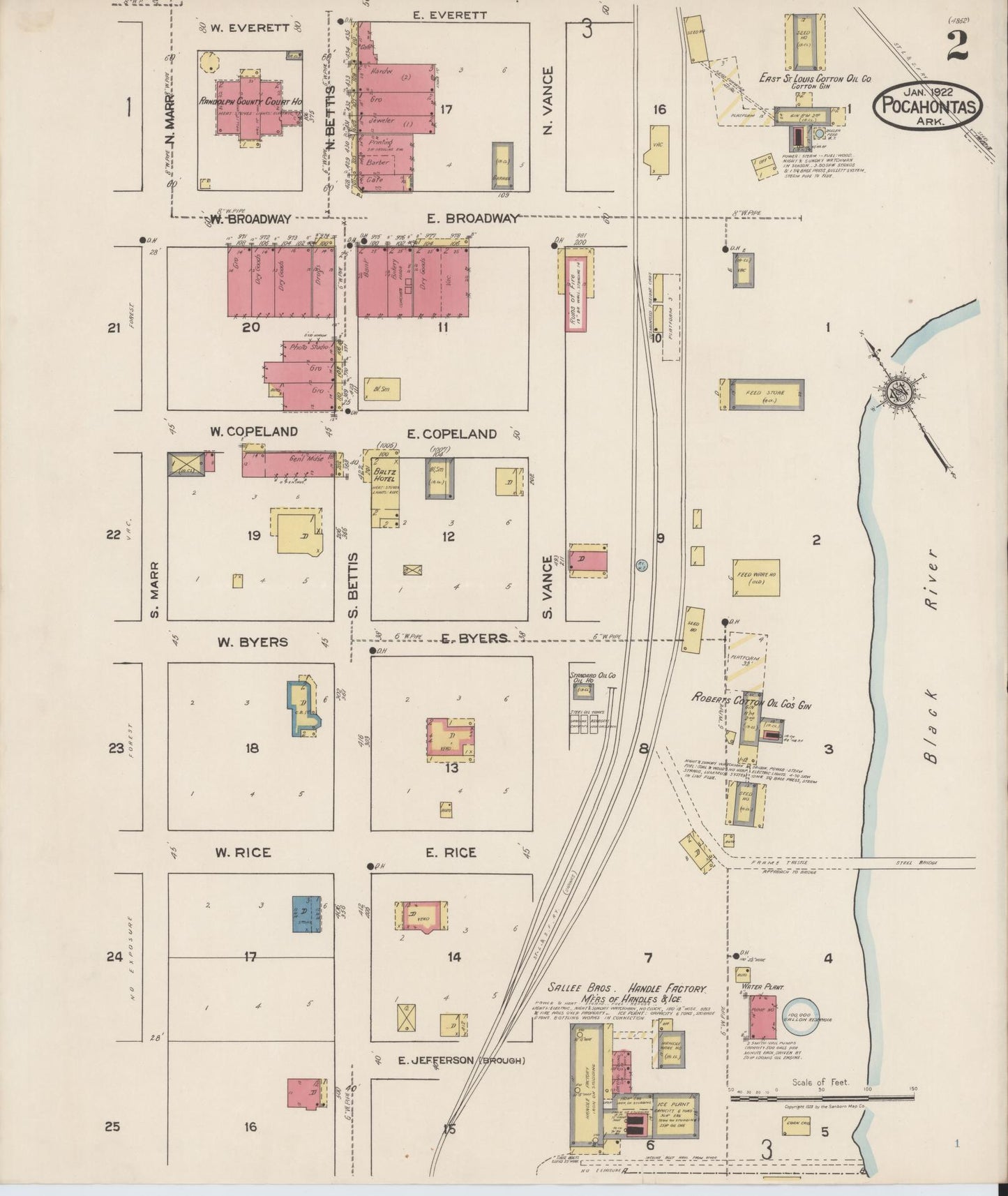 Sanborn Fire Insurance Map from Pocahontas, Randolph County, Arkansas (1922), Sheet #0002 - Complete Map Set gallery image, historic Sanborn map, vintage wall art, Arkansas Arkansas