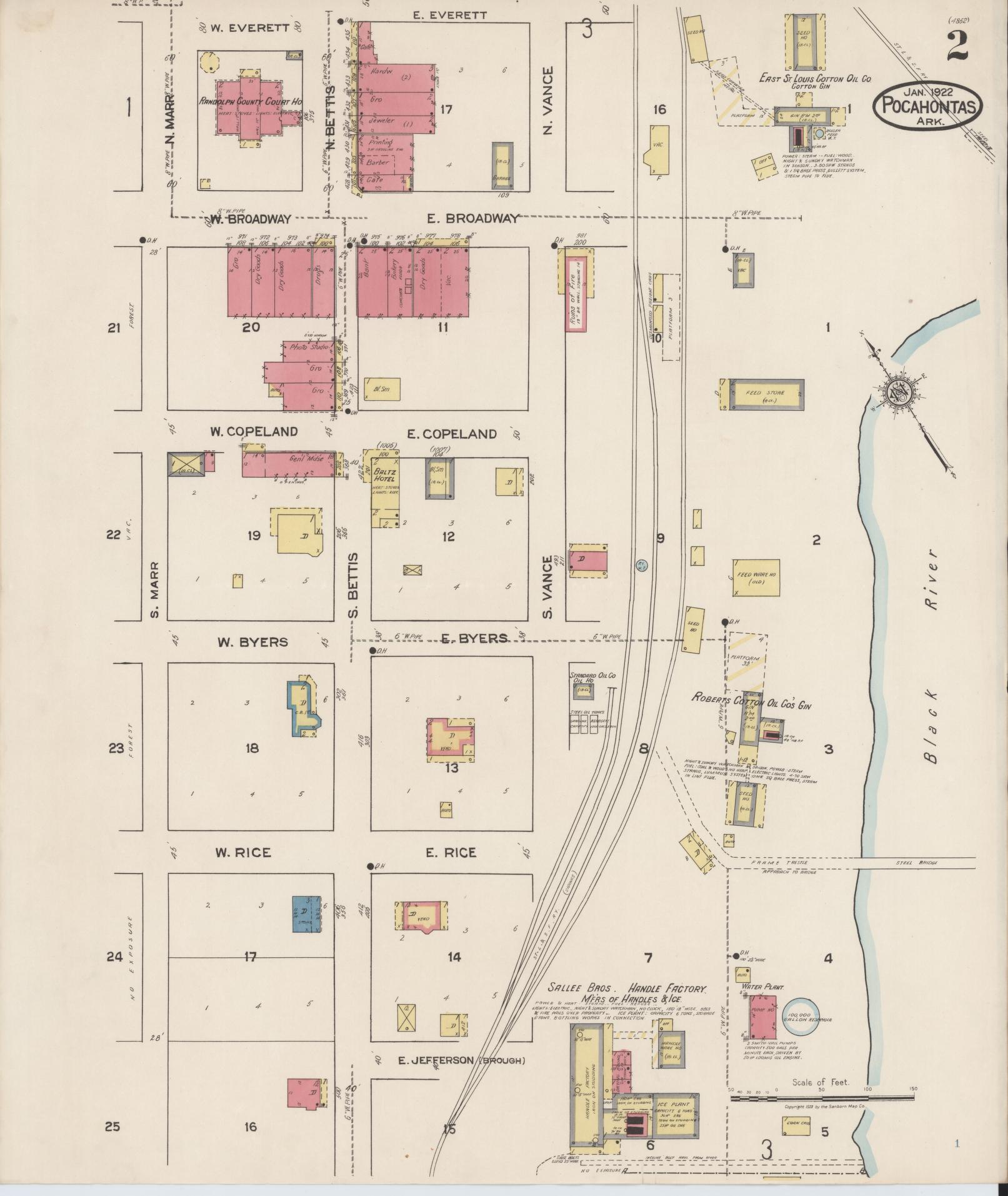 Sanborn Fire Insurance Map from Pocahontas, Randolph County, Arkansas (1922), Sheet #0002 - Complete Map Set gallery image, historic Sanborn map, vintage wall art, Arkansas Arkansas
