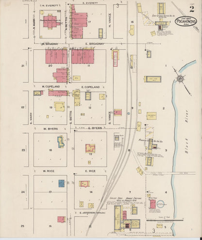 Sanborn Fire Insurance Map from Pocahontas, Randolph County, Arkansas (1922), Sheet #0002 - Complete Map Set gallery image, historic Sanborn map, vintage wall art, Arkansas Arkansas