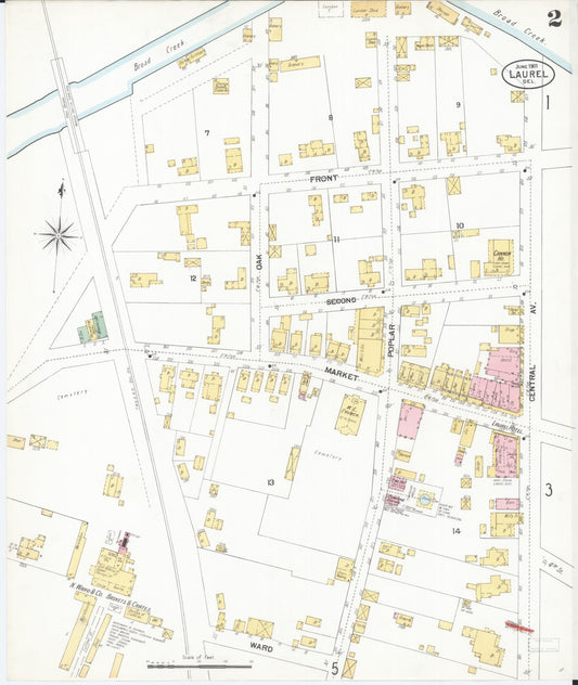 Sanborn Fire Insurance Map from Laurel, Sussex County, Delaware (1901), Sheet #0002 - Historic Sanborn Fire Insurance Map Print, vintage old map wall art, antique decor, genealogy gift, Delaware Delaware map