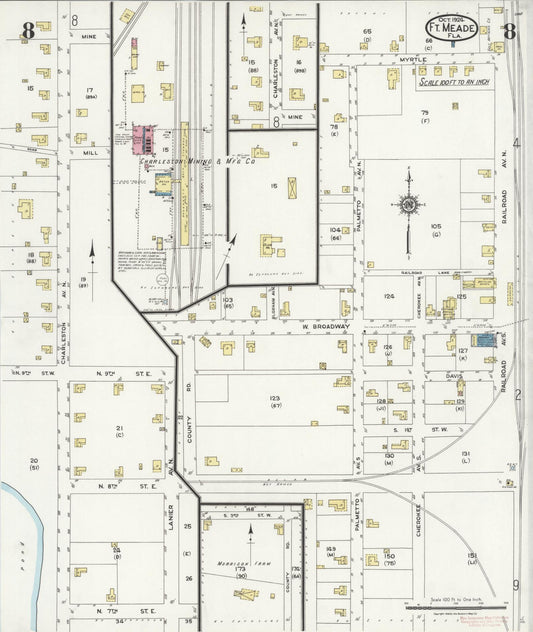 Sanborn Fire Insurance Map from Fort Meade, Polk County, Florida (1924), Sheet #0008 - Historic Sanborn Fire Insurance Map Print, vintage old map wall art, antique decor, genealogy gift, Florida Florida map