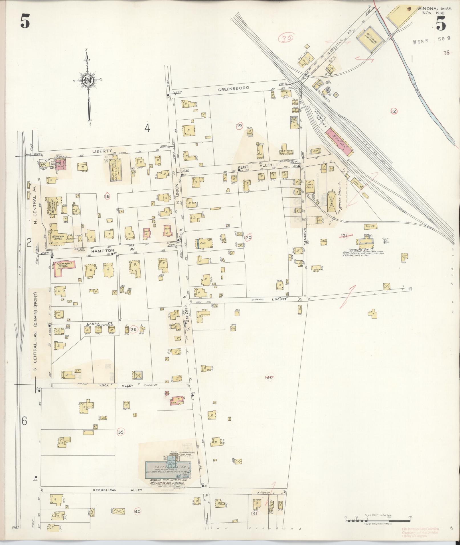 Sanborn Fire Insurance Map from Winona, Montgomery County, Mississippi (1940), Sheet #0005 - Historic Sanborn Fire Insurance Map Print, vintage old map wall art, antique decor, genealogy gift, Mississippi Mississippi map