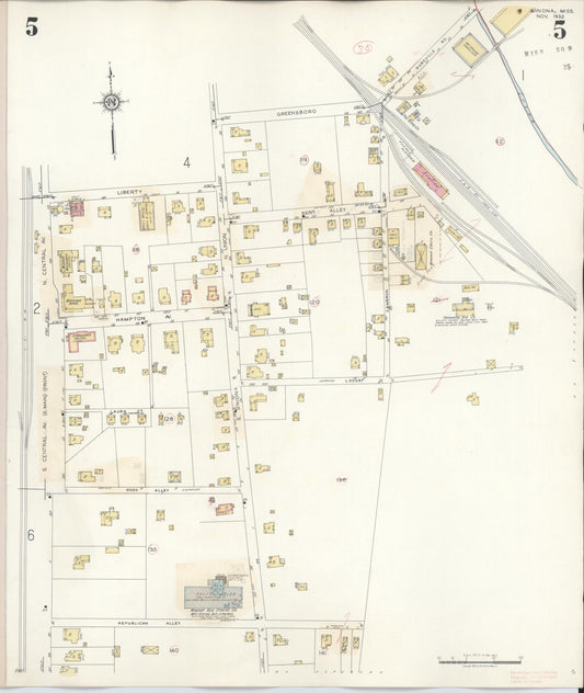 Sanborn Fire Insurance Map from Winona, Montgomery County, Mississippi (1940), Sheet #0005 - Historic Sanborn Fire Insurance Map Print, vintage old map wall art, antique decor, genealogy gift, Mississippi Mississippi map