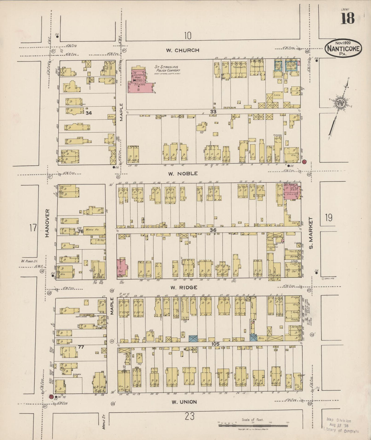 Sanborn Fire Insurance Map from Nanticoke, Luzerne County, Pennsylvania (1920), Sheet #0018 - Historic Sanborn Fire Insurance Map Print, vintage old map wall art, antique decor, genealogy gift, Pennsylvania Pennsylvania map