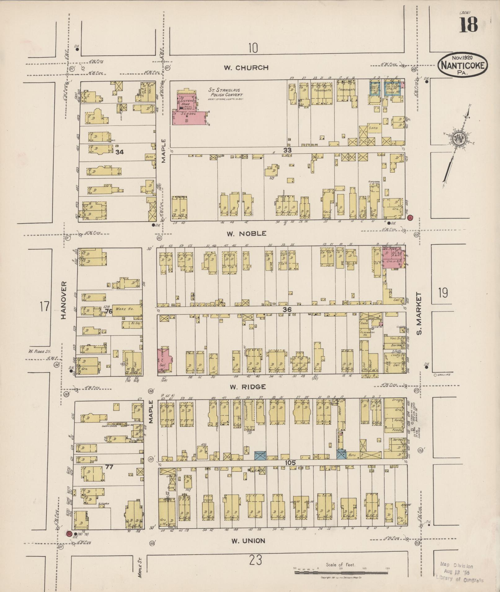 Sanborn Fire Insurance Map from Nanticoke, Luzerne County, Pennsylvania (1920), Sheet #0018 - Historic Sanborn Fire Insurance Map Print, vintage old map wall art, antique decor, genealogy gift, Pennsylvania Pennsylvania map