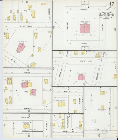 Sanborn Fire Insurance Map from Battle Creek, Calhoun County, Michigan (1899), Sheet #0017 - Complete Map Set gallery image, historic Sanborn map, vintage wall art, Michigan Michigan