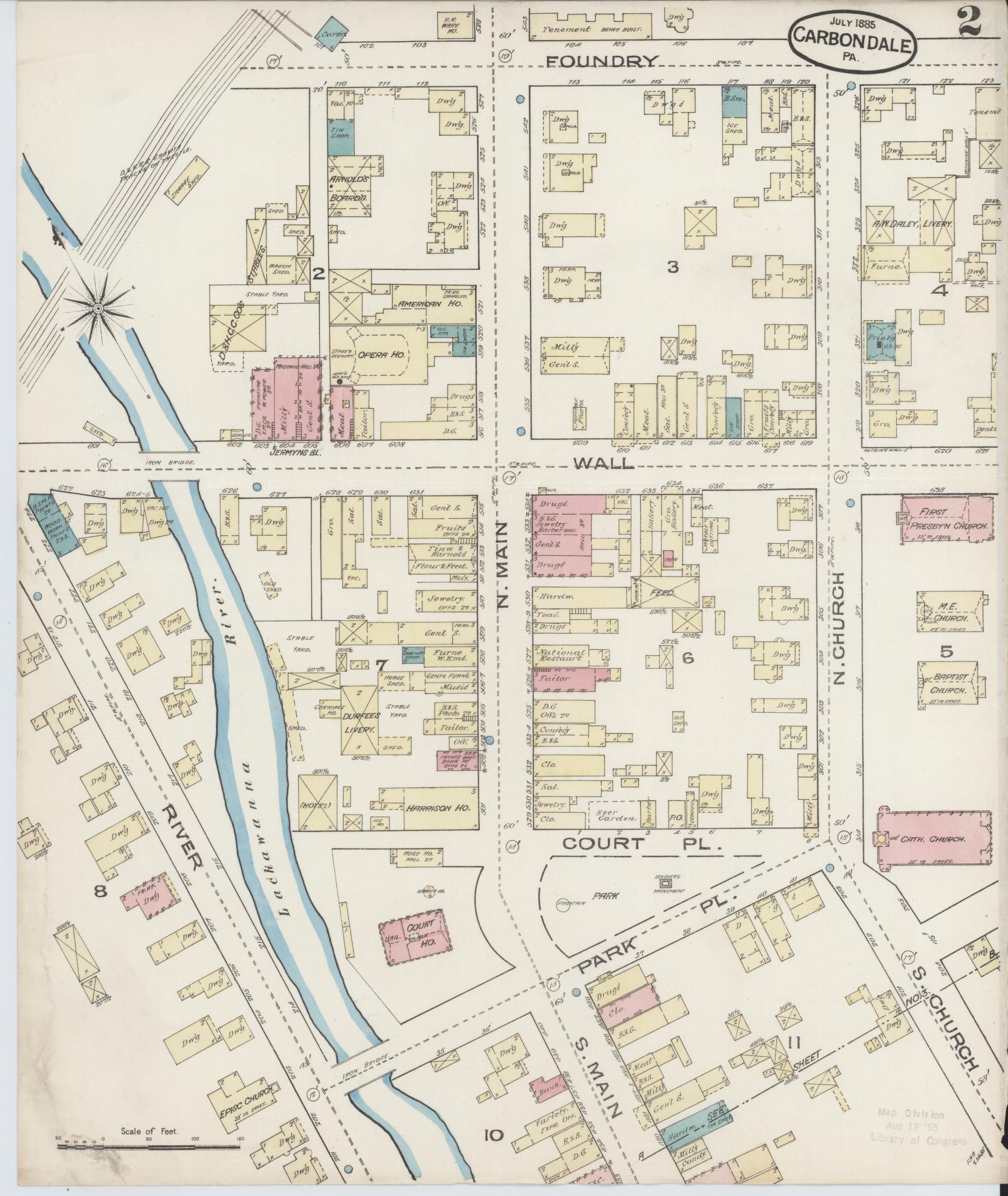 Sanborn Fire Insurance Map from Carbondale, Lackawanna County, Pennsylvania (1885), Sheet #0002 - Historic Sanborn Fire Insurance Map Print, vintage old map wall art, antique decor, genealogy gift, Pennsylvania Pennsylvania map