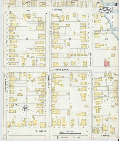 Sanborn Fire Insurance Map from Pensacola, Escambia County, Florida (1903), Sheet #0006 - Complete Map Set gallery image, historic Sanborn map, vintage wall art, Florida Florida