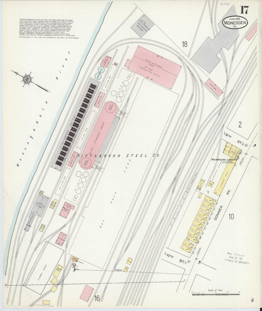 Sanborn Fire Insurance Map from Monessen, Westmoreland County, Pennsylvania (1914), Sheet #0017 - Historic Sanborn Fire Insurance Map Print, vintage old map wall art, antique decor, genealogy gift, Pennsylvania Pennsylvania map