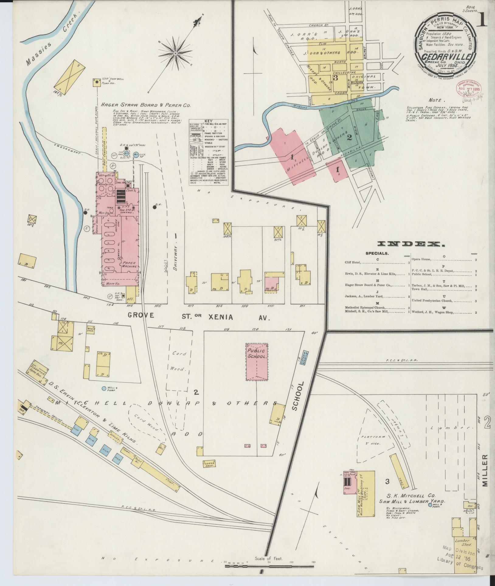 Sanborn Fire Insurance Map from Cedarville, Greene County, Ohio (1895), Sheet #0001 - Historic Sanborn Fire Insurance Map Print, vintage old map wall art, antique decor, genealogy gift, Ohio Ohio map