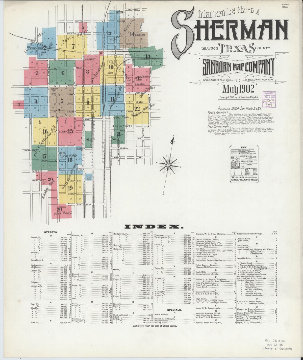 Sanborn Fire Insurance Map from Sherman, Grayson County, Texas (1902), Sheet #0001 - Complete Map Set gallery image, historic Sanborn map, vintage wall art, Texas Texas