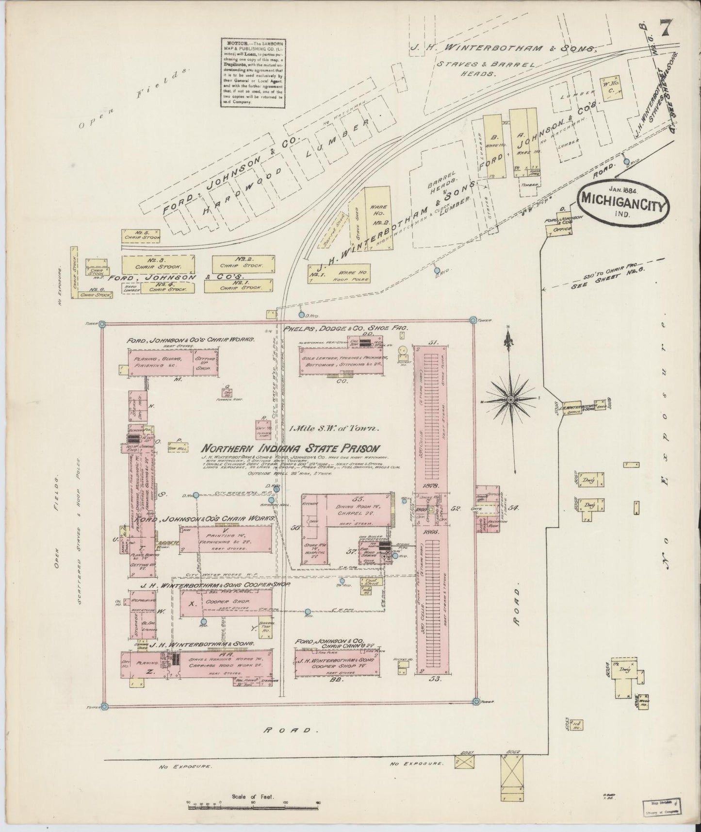 Sanborn Fire Insurance Map from Michigan City, La Porte  County, Indiana (1884), Sheet #0007 - Historic Sanborn Fire Insurance Map Print, vintage old map wall art, antique decor, genealogy gift, Michigan Michigan map