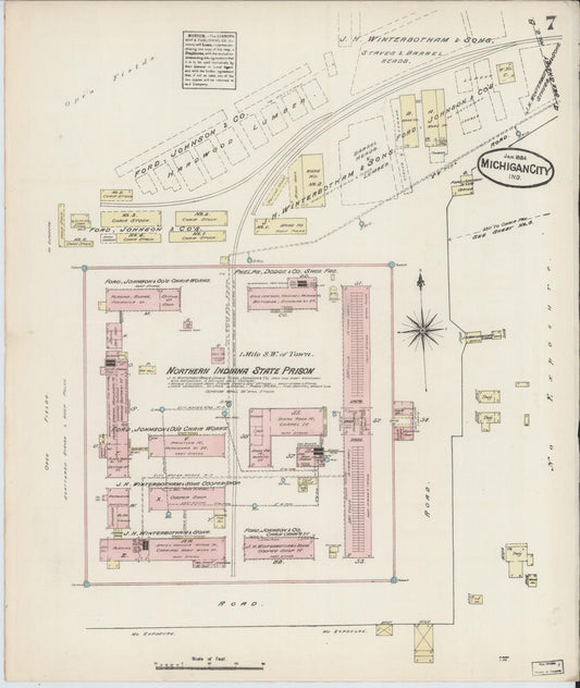 Sanborn Fire Insurance Map from Michigan City, La Porte  County, Indiana (1884), Sheet #0007 - Historic Sanborn Fire Insurance Map Print, vintage old map wall art, antique decor, genealogy gift, Michigan Michigan map