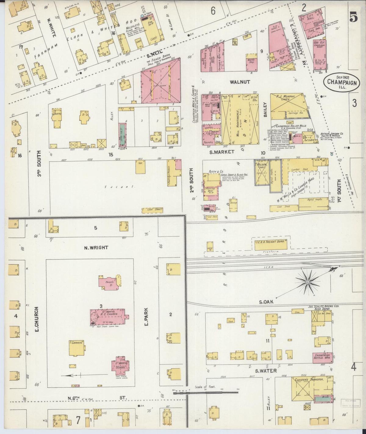 Sanborn Fire Insurance Map from Champaign, Champaign County, Illinois (1902), Sheet #0005 - Complete Map Set gallery image, historic Sanborn map, vintage wall art, Illinois Illinois
