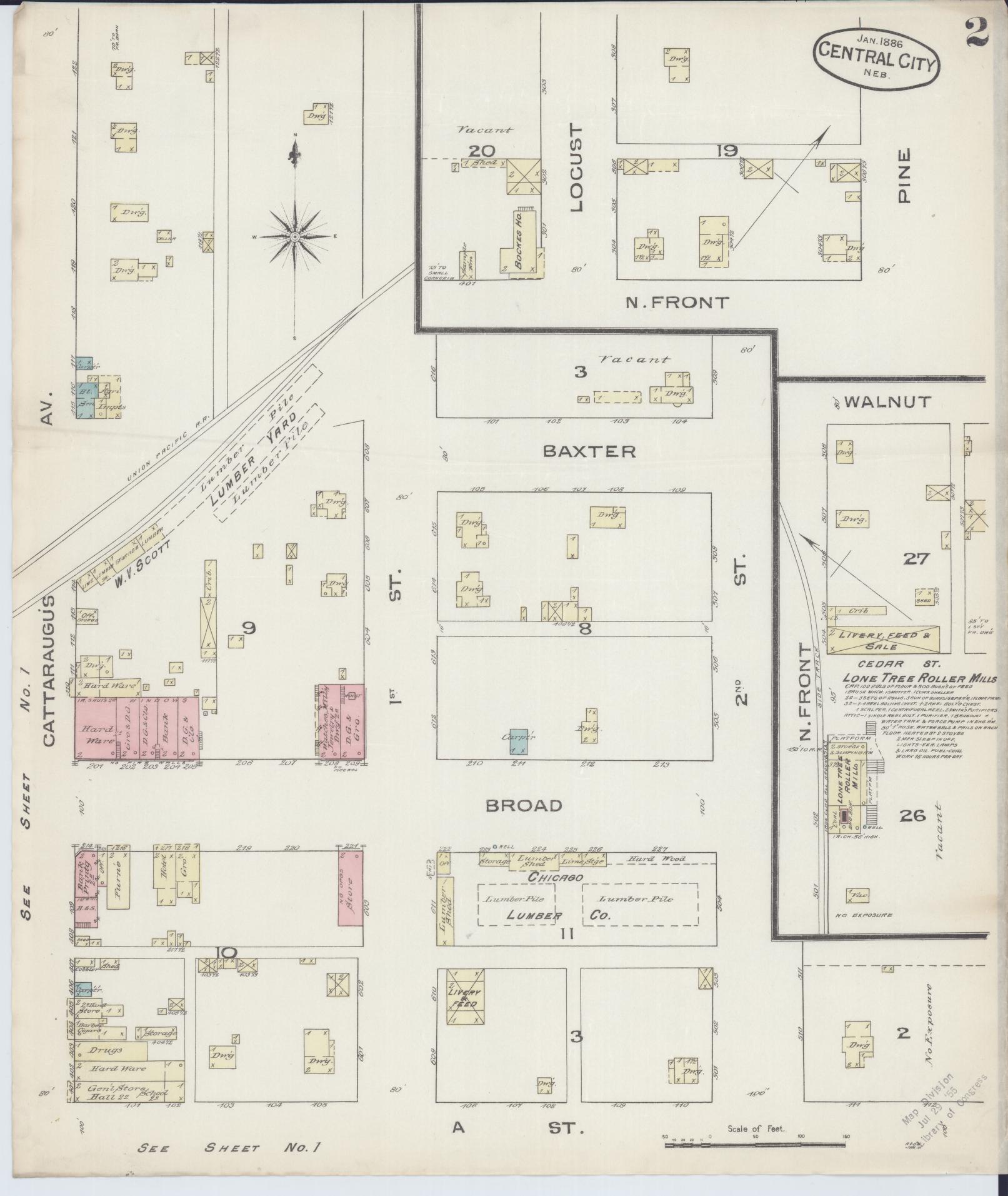 Sanborn Fire Insurance Map from Central City, Merrick County, Nebraska (1886), Sheet #0002 - Historic Sanborn Fire Insurance Map Print, vintage old map wall art, antique decor, genealogy gift, Nebraska Nebraska map