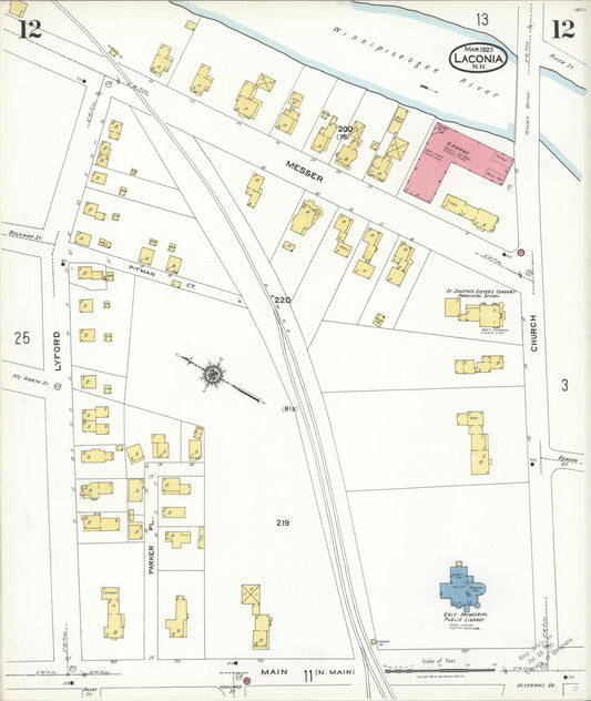 Sanborn Fire Insurance Map from Laconia, Belknap County, New Hampshire (1923), Sheet #0012 - Historic Sanborn Fire Insurance Map Print, vintage old map wall art, antique decor, genealogy gift, New Hampshire New Hampshire map